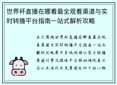 世界杯直播在哪看最全观看渠道与实时转播平台指南一站式解析攻略